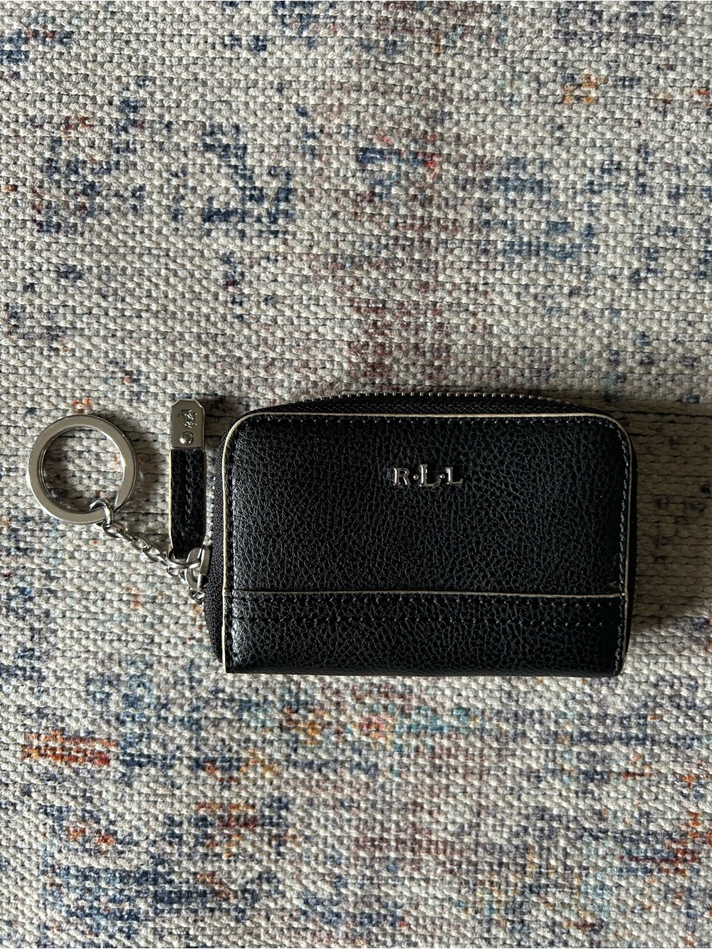 Ralph Lauren Black Leather Zip Card Case W/ Key Ring - Picture 2 of 8